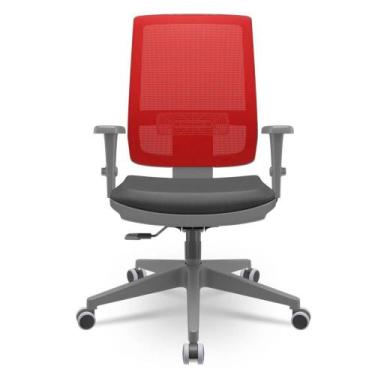 Imagem de Cadeira Brizza Diretor Grafite Tela Vermelha Assento Vinil Preto Base 