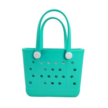 Imagem de UeKeKicg Bolsa pequena de praia, bolsa de praia de borracha impermeável, bolsa de viagem aberta durável lavável para esportes de barco, piscina, Verde, 10.6"L x 4.7"W x 8.5"H, Aberto