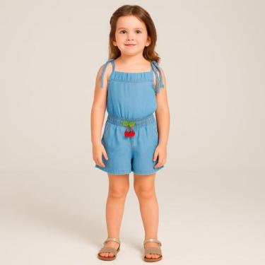 Imagem de Macaquinho Jeans Feminino Moda Infantil Look Blogueirinha Jardineira S