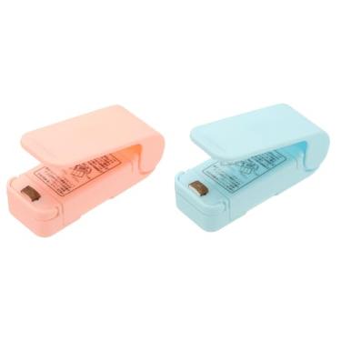 Imagem de PATIKIL Mini máquina de selagem portátil, 2 peças, seladora a vácuo térmica portátil para alimentos, mini seladora magnética para sacos de plástico, armazenamento de lanches, rosa/azul (alimentado por