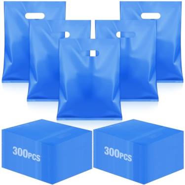 Imagem de Qilery 300 sacos de plástico para presente com alça cortada em matriz, sacola de plástico para compras, mercadoria, presente, doces, forte, durável, para pequenas empresas, feiras de varejo, festas e