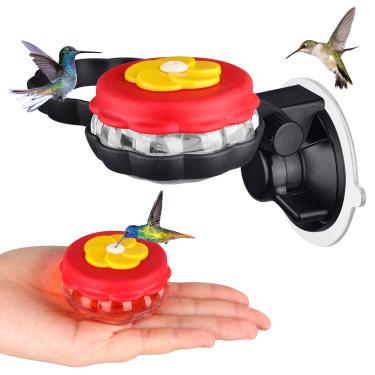 Imagem de ORIENTOOLS Alimentadores portáteis de beija-flor com acessório de ventosa para montagem em janela – Alimentador de beija-flor de vidro pequeno (conjunto de 2) – Mini alimentadores de beija-flor – Comedouros de beija-flor para uso externo