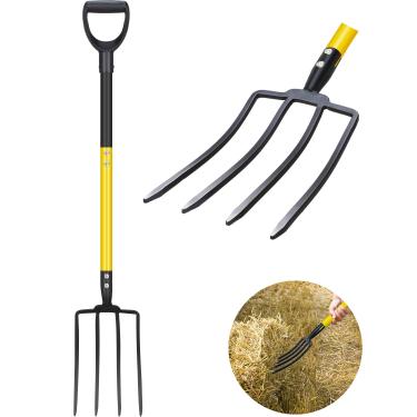 Imagem de DMHMXZ Forcado, dentes de aço, garfo de feno manual, forcados para jardinagem escavação de compostagem, garfo de jardim de 4 dentes com cabo de fibra de vidro, 116 cm (preto)