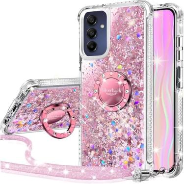 Imagem de Silverback Capa para celular Samsung Galaxy A16 5G com suporte, capa protetora com glitter holográfico líquido em movimento com suporte, capa protetora de anel de diamante brilhante para meninas e