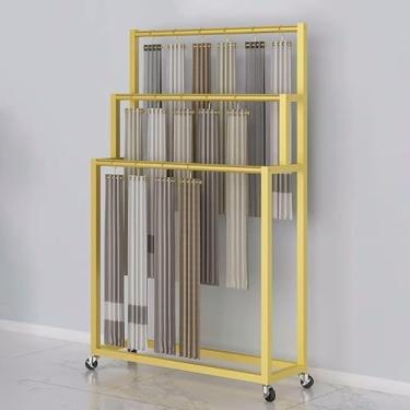 Imagem de Expositor De Lenços De Metal Independente, Hastes De Armário Para Pendurar Roupas, Carrinhos De Rack De Roupas Verticais De Chão Com Rodas Para Xales Hijab Pant Jeans Fabrics, Gold, 150x30x150cm