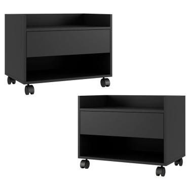Imagem de Kit 02 Gabinetes Armário Banheiro Multiuso Ivy 60cm 100% MDF BP com 01 Gaveta Preto - Abmaza