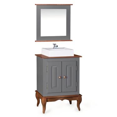 Imagem de Gabinete para Banheiro 2 Portas com Cuba e Espelheira Dália 3057 - Cinza/Imbuia Glazer