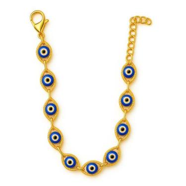 Imagem de Pulseira Banhada Ouro 18k Feminina Olho Grego Luxo 19cm - Alpha Grupo 