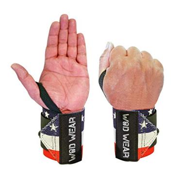 Imagem de WOD Wear Envoltórios elásticos para levantamento de peso, treinamento de força, musculação, treinamento cruzado, halterofilismo olímpico, suporte de ioga – Tamanho único – 100% (bandeira americana)
