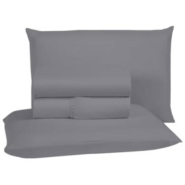 Imagem de Jogo de Lençol King Size 400 Fios Cama Box 04 Peças Toque Macio Aveludado (CINZA)