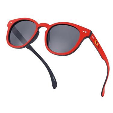 Imagem de AEANU Óculos de sol polarizados para adolescentes e mulheres jovens – Lentes espelhadas coloridas UV400, armação redonda fosca, rostos pequenos – para dirigir e ar livre, Lente vermelha/cinza