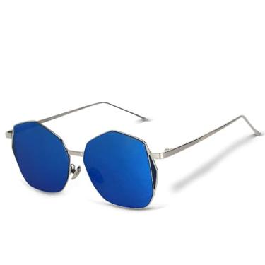 Imagem de HPIRME Óculos de sol da moda masculino e feminino, redondo, de metal, para áreas externas, UV400 (C4 azul)