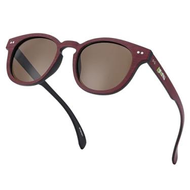 Imagem de AEANU Óculos de sol polarizados para adolescentes e mulheres jovens – Lentes espelhadas coloridas UV400, armação redonda fosca, rostos pequenos – para dirigir e ar livre, Lente de madeira/marrom