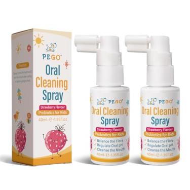Imagem de PEGO Spray oral infantil, auxiliar de pasta de dente infantil para prevenção de cáries e hálito fresco, sem flúor para crianças em idade pré-escolar, spray bucal infantil (40 ml*2/peças)