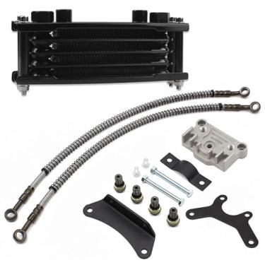 Imagem de PowerMotor Resfriador de óleo de motor de motocicleta, kit universal de resfriamento de óleo de motor para motocicleta ATV Pit Bike, resfriador de óleo de bicicleta suja, kit de radiador de motor