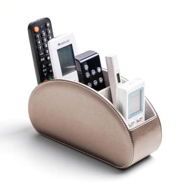Imagem de Caixa organizadora de suporte de controle remoto com 5 compartimentos de couro sintético multifuncional para escritório, armazenamento de TV, controle remoto para reprodutor de mídia, pincel, lápis