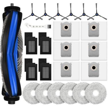 Imagem de 24 peças de substituição compatíveis com Ecovacs Deebot T50 Max Pro Omni Robot Vacuum, inclui 1 escova principal, 6 sacos de pó, 4 filtros, 6 escovas laterais, 6 almofadas de esfregão e 1 ferramenta