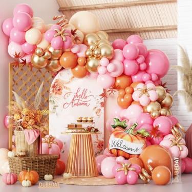 Imagem de Fall Balloons Garland Arch Kit, 142Pcs Orange Pink Hotpink Nude Gold Balloons with Pumpkin Mylar Balloon for Hello A Little Pumpkin Baby Shower Autumn Birthday