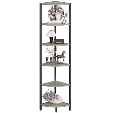 Imagem de IRCPEN Prateleira de canto de 6 andares, prateleiras de canto de 160 cm de altura, prateleira de metal, prateleira organizadora de livros, estante, suporte para plantas, rústica, industrial, para sala