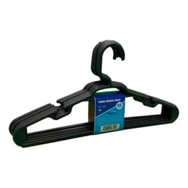 Imagem de Kit 10 Cabides Infantil Colorido Reforçado Plástico com Alças – Organização Roupas de Criança e Bebê (Preto)