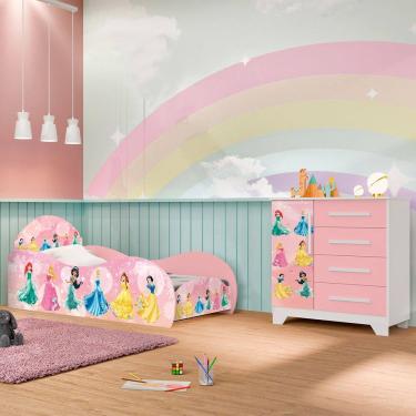 Imagem de Jogo De Quarto Infantil - Cama E Comoda Carro Personagens - Rosa