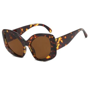 Imagem de Óculos de sol estilo gatinho feminino, luxuoso, vintage, punk, masculino, armação grande, retrô, UV400 (marrom leopardo)