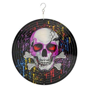 Imagem de Chaoaixx Decoração giratória de caveira de Halloween - 30,5 cm mandala 3D arte cinética escultura pendurada metal à prova de ferrugem decoração de jardim, giratório para pendurar ao ar livre para