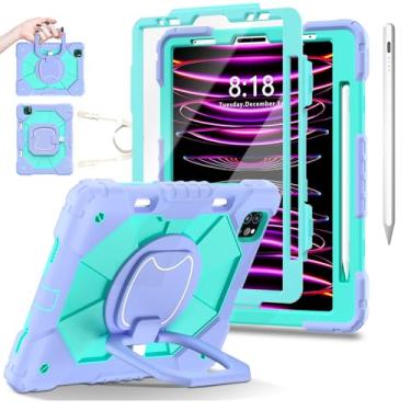 Imagem de Capa Para iPad Pro 11", para iPad Air 4ª e 5ª Geração 10,9", Case Anti Impacto com Suporte para Pencil, Com Alça de Ombro (Verde Menta, Com Caneta Touch e Película de Vidro)