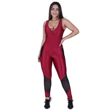 Imagem de Macacão Feminino Fitness Academia Bojo Cirrê 3d Bolso Tela Decote costas Orbis