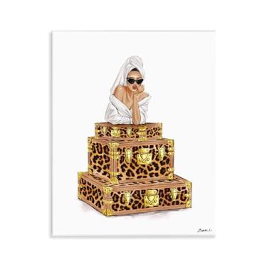 Imagem de Stupell Industries Roupão de banho feminino e placa de parede de malas design artístico por Ziwei Li, 14 x 11