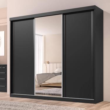 Imagem de Guarda Roupa Casal Sevilha 3 Pts Correr 6 Gav C/ Porta Espelho Inteiro Moldura Alumínio