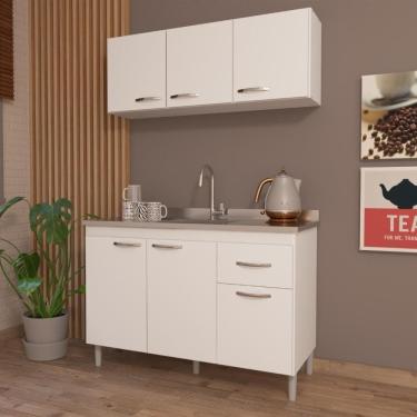 Imagem de Cozinha Modulada Compacta Fidelitá Suiça 2 Peças 6 Portas 1 Gaveta Sem Tampo Branco