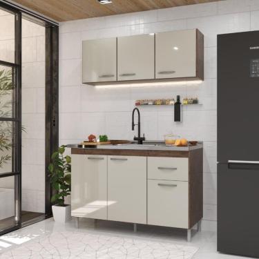 Imagem de Cozinha Modulada Compacta Fidelitá Suiça 2 Peças 6 Portas 1 Gaveta Sem Tampo Noce/off-white