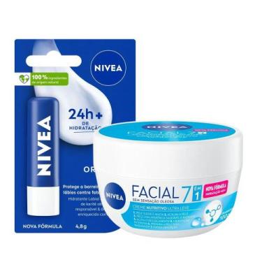 Imagem de Kit Nivea Hidratante Labial Original Care 4,8g + Hidratante Facial Nut