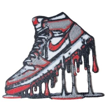 Imagem de Znet3D Ímã de tênis Drip Jordan, inspirado em streetwear ousado, ímã decorativo para geladeira, vestiário ou escritório. Ilustração vibrante de tênis Jordan Nike de cano alto (prata/vermelho)