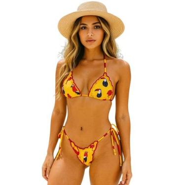 Imagem de Biquíni Feminino Cortininha Estampado Calcinha Levanta Bumbum e Amarra