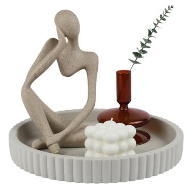 Imagem de Bandeja decorativa redonda para decoração de mesa de centro - bandeja de decoração de casa moderna - bandeja de concreto para servir mesa de centro - otomana, penteadeira, banheiro, cozinha, cômoda