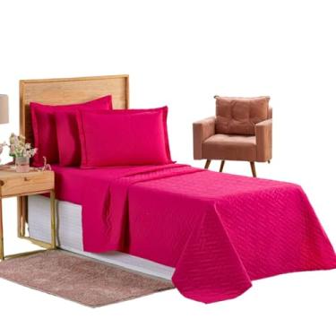 Imagem de Cobre Leito Colcha Coxa Jogo Roupa Cama Solteiro 2 Peças Matelado Fronha Simples Basico Macio Pink