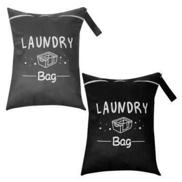 Imagem de 2 peças grande saco de lavanderia de viagem, sacos secos molhados à prova d'água com alça lavável bolsa de roupas sujas para viagem com zíper Qxford roupa de banho sacos de treino para natação, ioga