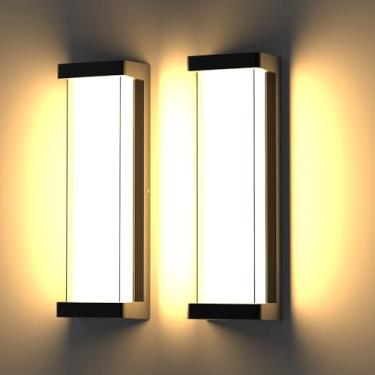 Imagem de Luminária de parede externa moderna 10% -100% regulável, 2 unidades, 40.6 cm 3000K LED regulável para varanda e pátio, alumínio preto e duas luzes de parede de PC para garagem, sala de estar, pátio e