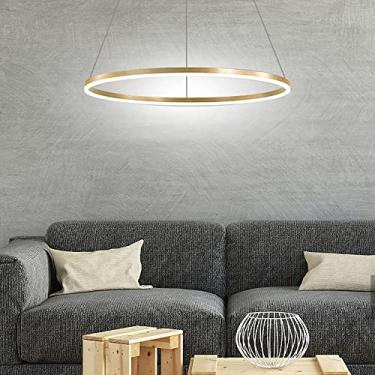 Imagem de LightInTheBox Lustre de anel de ouro de LED moderno, pingente de halo de 80 cm, círculo minimalista, regulável, luz suspensa de metal acrílico para sala de estar, sala de jantar, quarto (ouro)