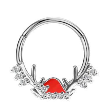 Imagem de CHARMONLINE Anel de septo de Natal de 16 g, anel de argola de nariz de sino de aço inoxidável 316L segmento articulado Daith piercing joia concha helix brinco cartilagem brinco para mulheres e homens
