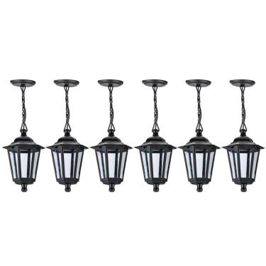 Imagem de 6 Arandelas Teto Pendentes Externas Coloniais Gregas Preto Dital Clássico