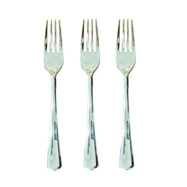 Imagem de Kit 12 Garfos Descartáveis De Luxo Em Plástico Prata 18Cm - Blook