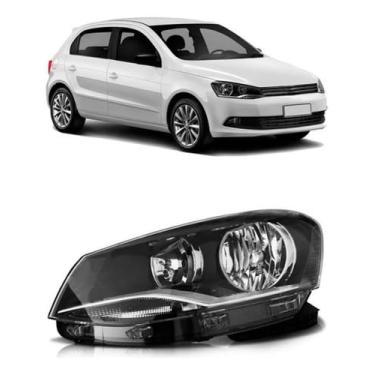 Imagem de Farol dianteiro LE Gol 2013 a 2016 GVI foco duplo cromado máscara negra reposição automotiva substitui peça original iluminação frontal e sinalização resistente durável