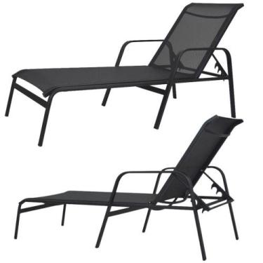 Imagem de Kit 2 Cadeira Espreguiçadeira De Piscina Alumínio E Tela Sling Preto +