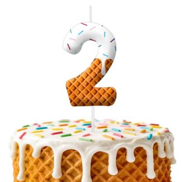 Imagem de Velas de aniversário de sorvete, decoração de topo de bolo de 6 cm, decorações de aniversário de velas número 2, decorações de bolo de festa de aniversário, suprimentos de festa