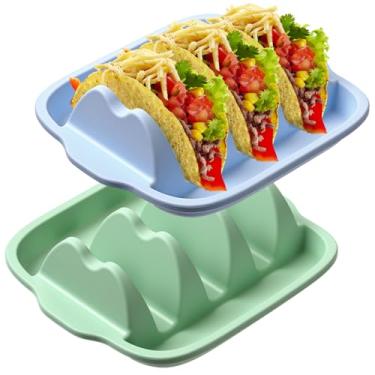 Imagem de Baderke Conjunto de 2 placas de silicone para tacos com divisórias, bandeja de plástico de 29 cm, suporte para tacos noturnos, terça-feira, artigos de festa de carnaval do México, seguro para
