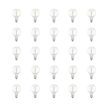 Imagem de CHYSUPER Lâmpadas de substituição LED G40 para luzes de corda externas, pacote com 25 lâmpadas globo inquebráveis, base de candelabro E12, branco quente 2700K para luzes de Natal, decoração de pátio
