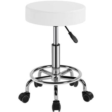 Imagem de Cadeira de salão giratória ajustável Yaheetech Rolling Stool branca